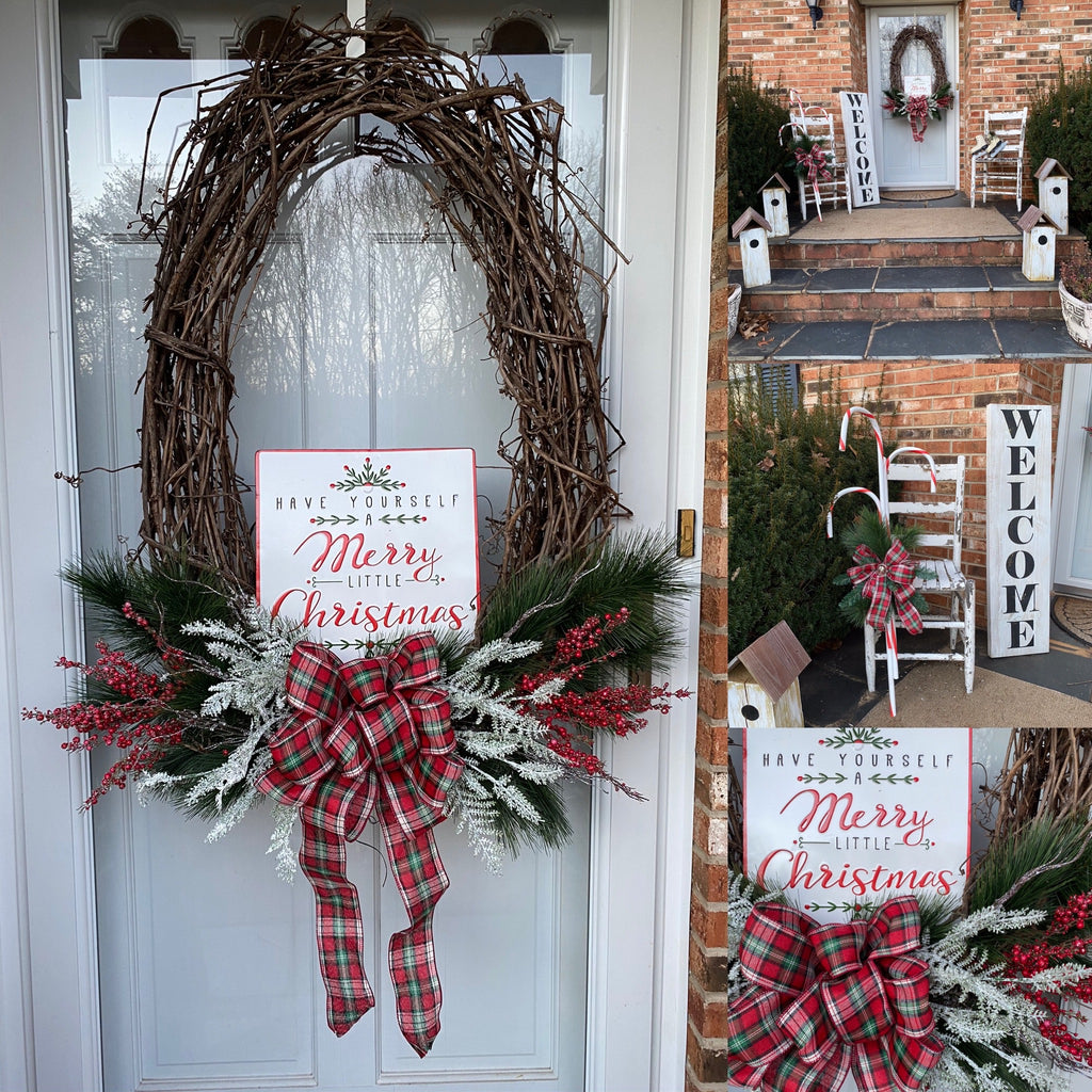 Christmas Wreath on homemade Grapevine base