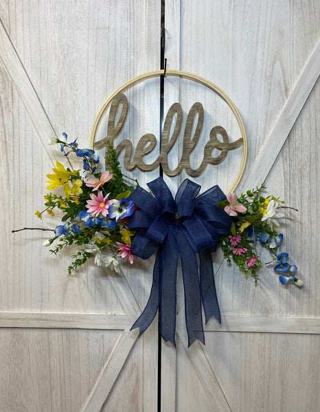 Welcome or Hello Mixed Flowers - Hoop