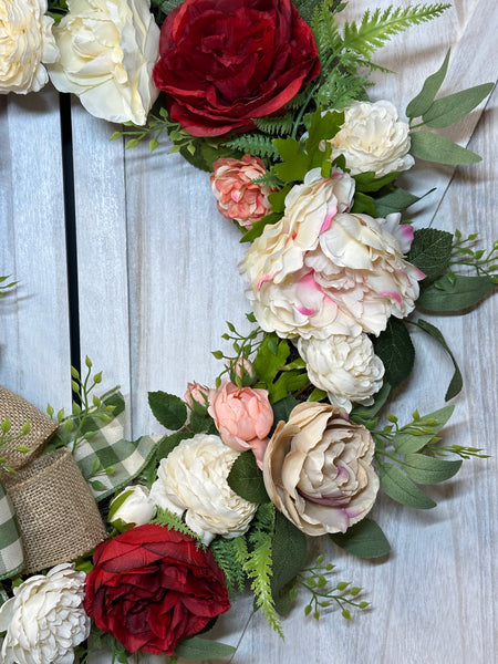 Spring Peonies Wreath - Red