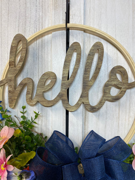 Welcome or Hello Mixed Flowers - Hoop