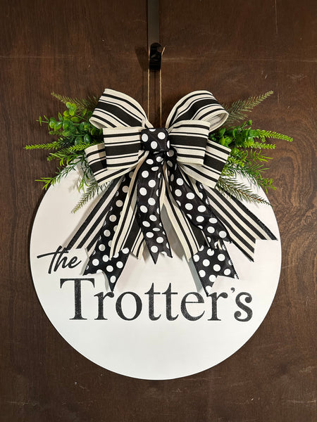 Welcome or Hello Door Hanger - Round Wood (bow options)