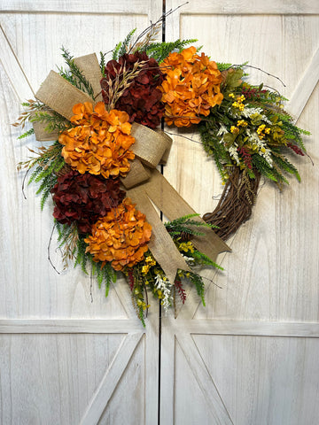 Hydrangea Grapevine Wreath - Fall