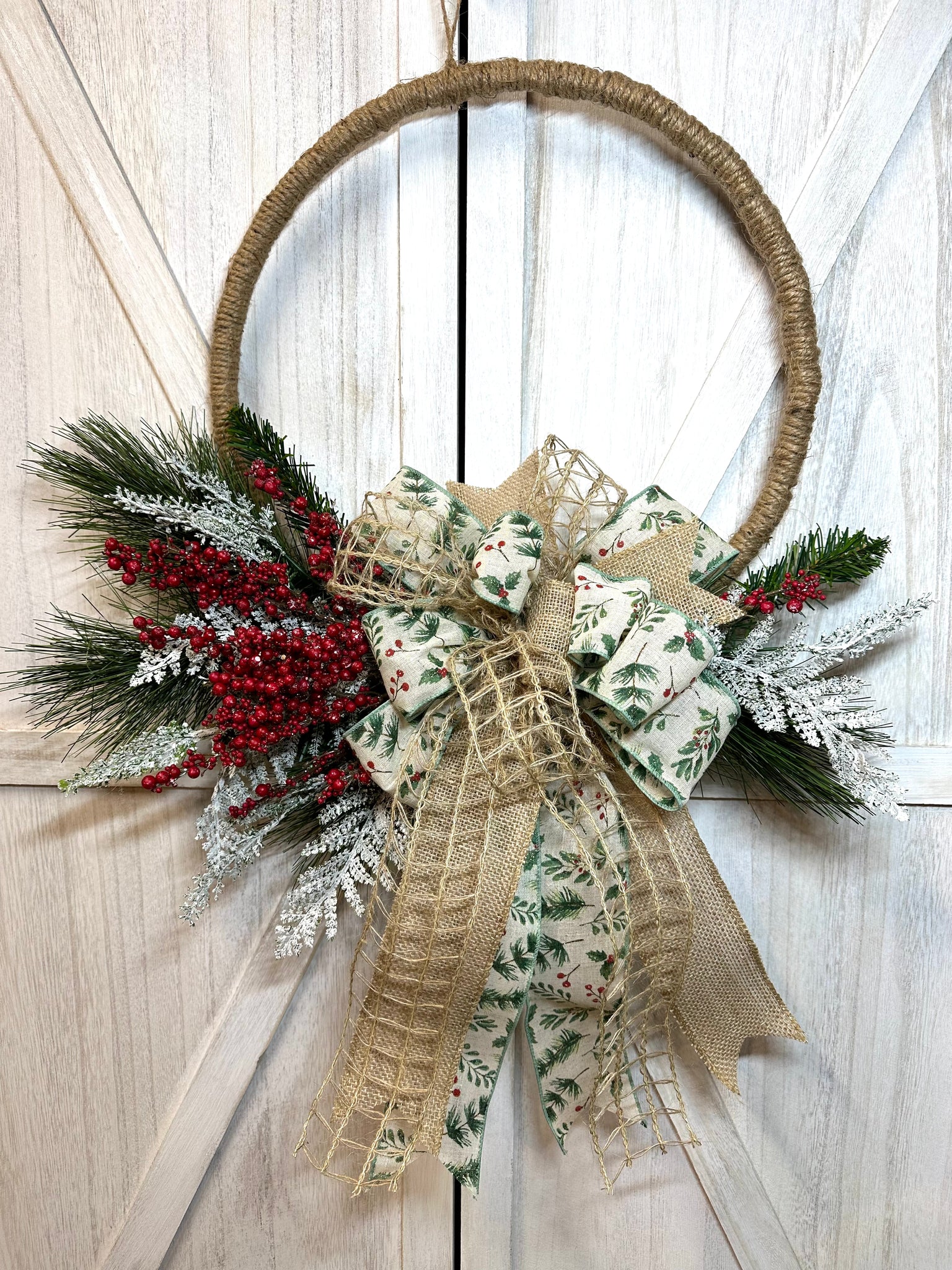 Frosted Red Berry Wreath - Hoop