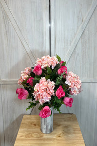 Hydrangea & Roses Cemetery Arrangement