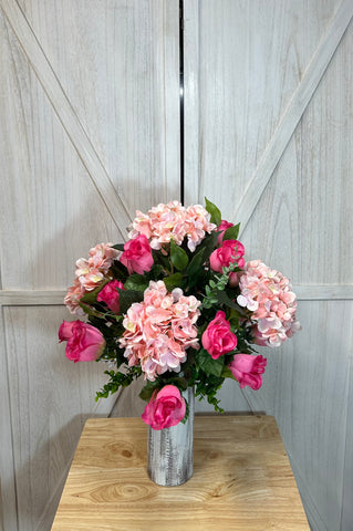 Hydrangea & Roses Cemetery Arrangement