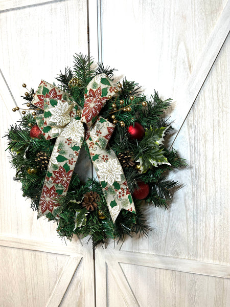 Poinsettia & Holly Ribbon Wreath