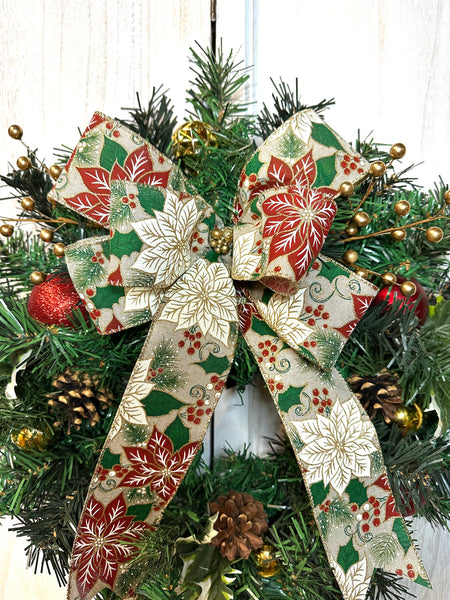 Poinsettia & Holly Ribbon Wreath