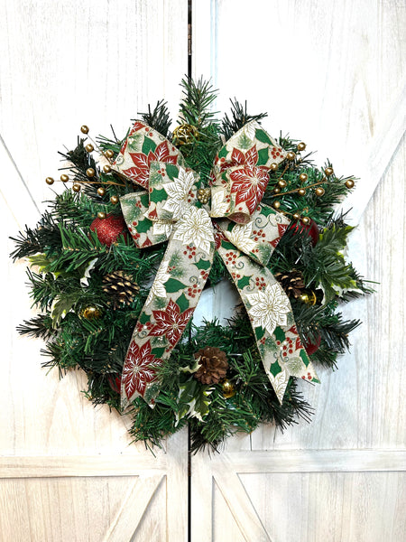 Poinsettia & Holly Ribbon Wreath