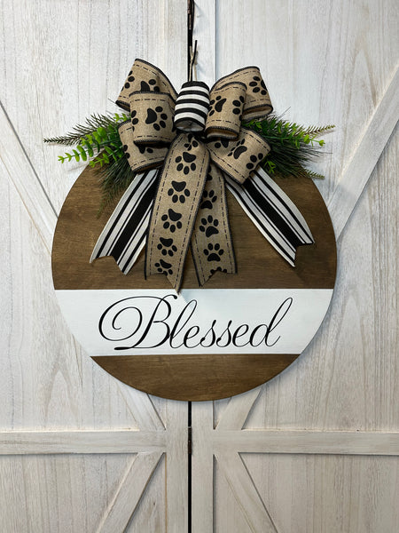 Welcome or Hello Door Hanger - Round Wood (bow options)