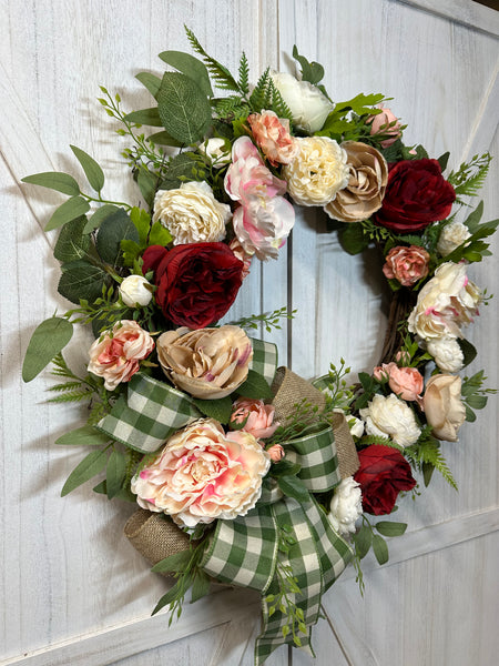 Spring Peonies Wreath - Red