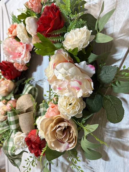 Spring Peonies Wreath - Red