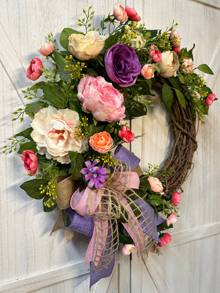 Spring Peonies & Ranunculus Wreath