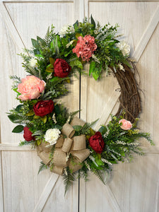 Spring & Summer Peonies Wreath - dark pink