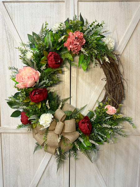 Spring & Summer Peonies Wreath - dark pink