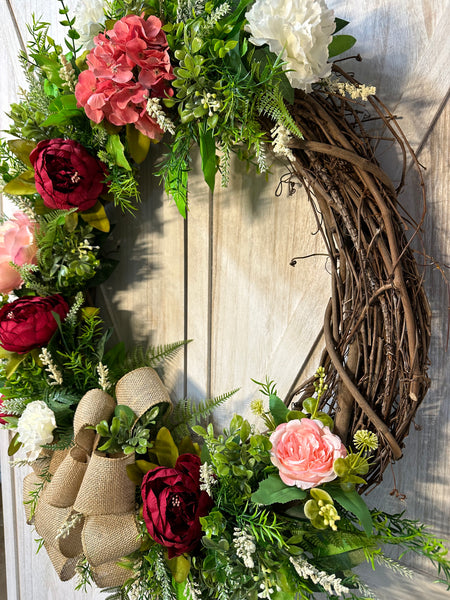 Spring & Summer Peonies Wreath - dark pink