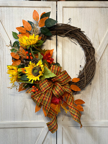 Sunflower & Plaid Wreath