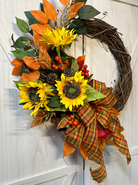 Sunflower & Plaid Wreath