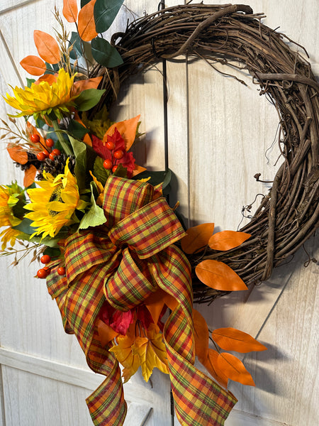 Sunflower & Plaid Wreath