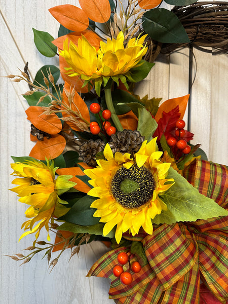 Sunflower & Plaid Wreath