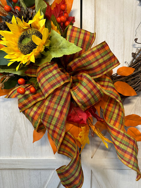 Sunflower & Plaid Wreath