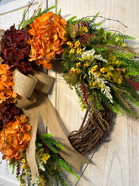 Hydrangea Grapevine Wreath - Fall