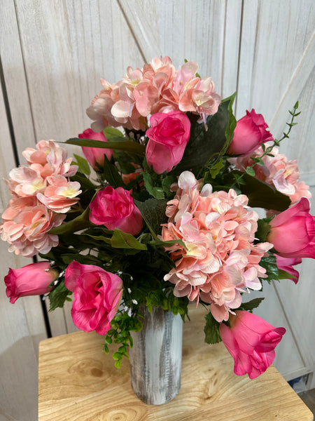 Hydrangea & Roses Cemetery Arrangement