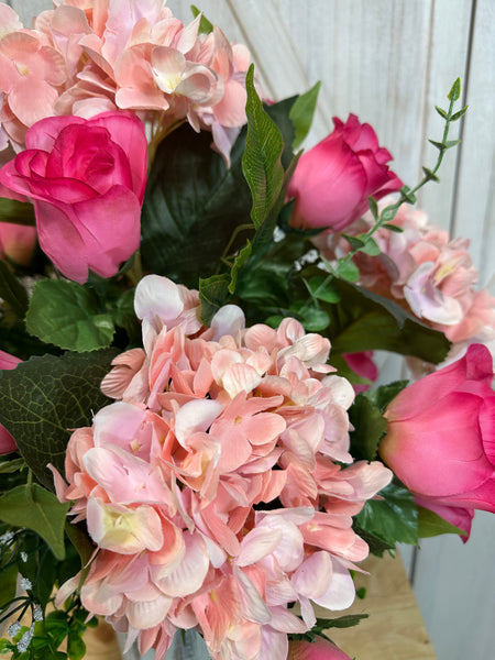 Hydrangea & Roses Cemetery Arrangement
