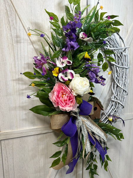 Grapevine Wreath - Wisteria and Birdhouse