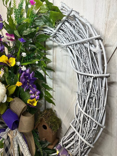 Grapevine Wreath - Wisteria and Birdhouse