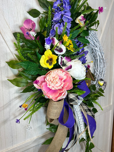 Grapevine Wreath - Wisteria and Birdhouse