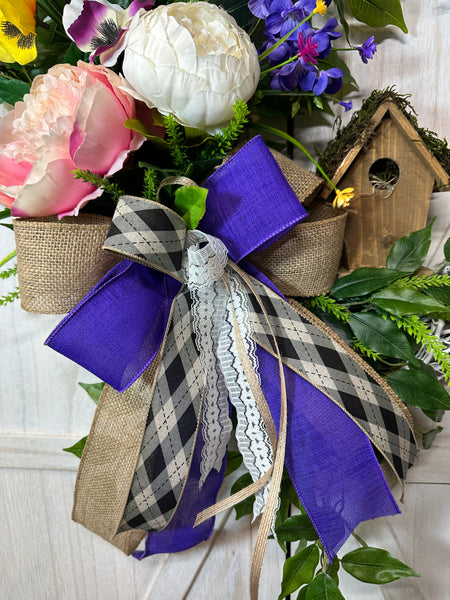 Grapevine Wreath - Wisteria and Birdhouse