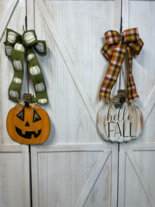 Halloween Jack-O-Lantern and Hello Fall Pumpkin Sign - reversable