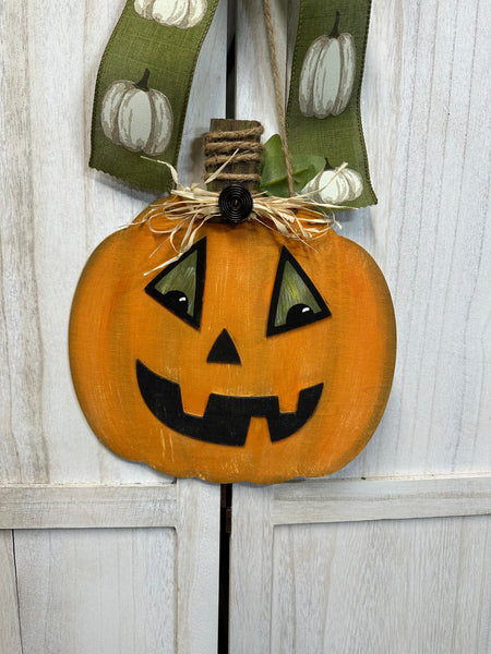 Halloween Jack-O-Lantern and Hello Fall Pumpkin Sign - reversable