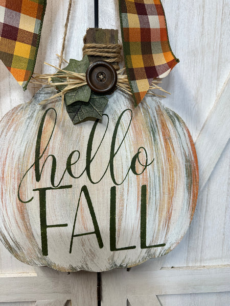 Halloween Jack-O-Lantern and Hello Fall Pumpkin Sign - reversable