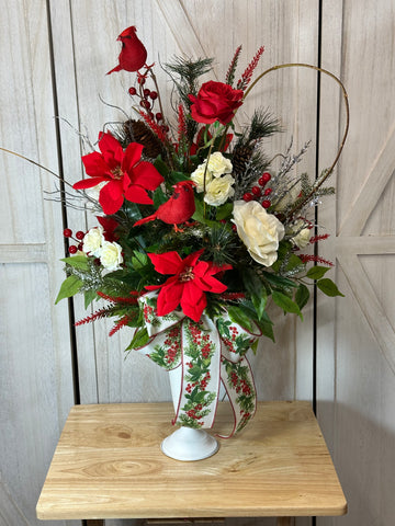 Christmas Poinsettias Cemetery Arrangement