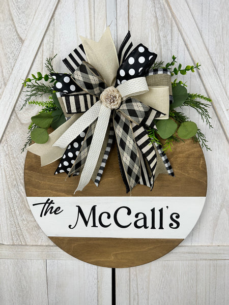 Welcome or Hello Door Hanger - Round Wood (bow options)