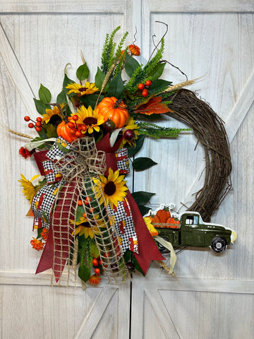 Sunflowers & Pumpkin Truck Wreath