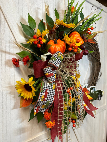 Sunflowers & Pumpkin Truck Wreath