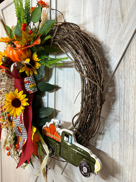 Sunflowers & Pumpkin Truck Wreath