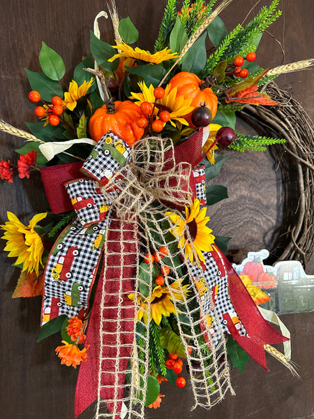 Sunflowers & Pumpkin Truck Wreath