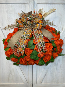 Orange Rose Pumpkin Wreath