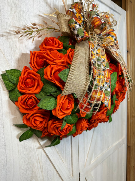 Orange Rose Pumpkin Wreath