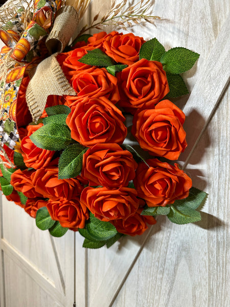 Orange Rose Pumpkin Wreath