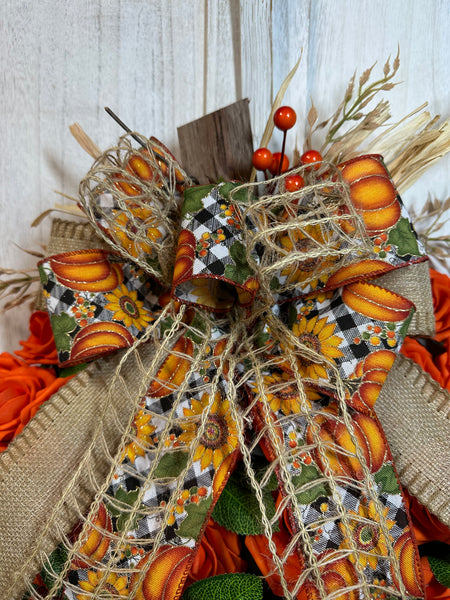 Orange Rose Pumpkin Wreath