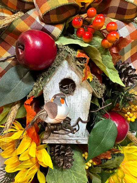 Fall Birdhouse & Apples Swag