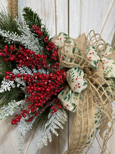 Frosted Red Berry Wreath - Hoop