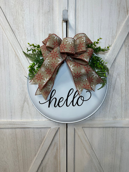 Welcome or Hello Door Hanger - Round Metal (color & bow options)