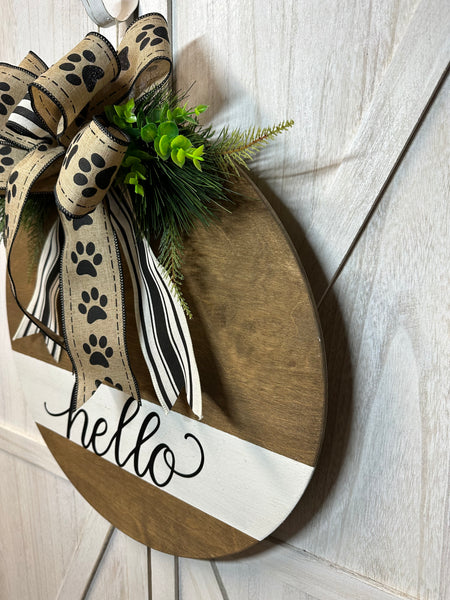 Welcome or Hello Door Hanger - Round Wood (bow options)