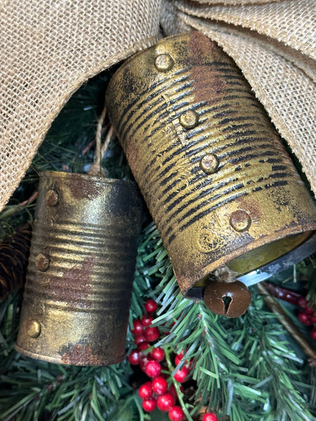 Rustic Tin Bells Winter Swag