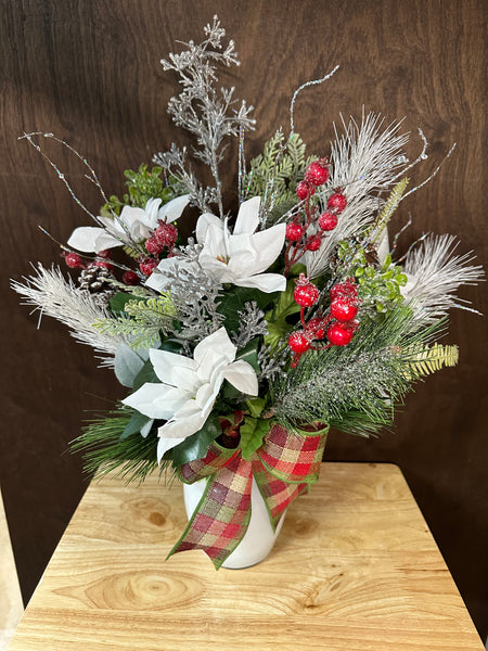 White Pinsettias and Berries Arrangement